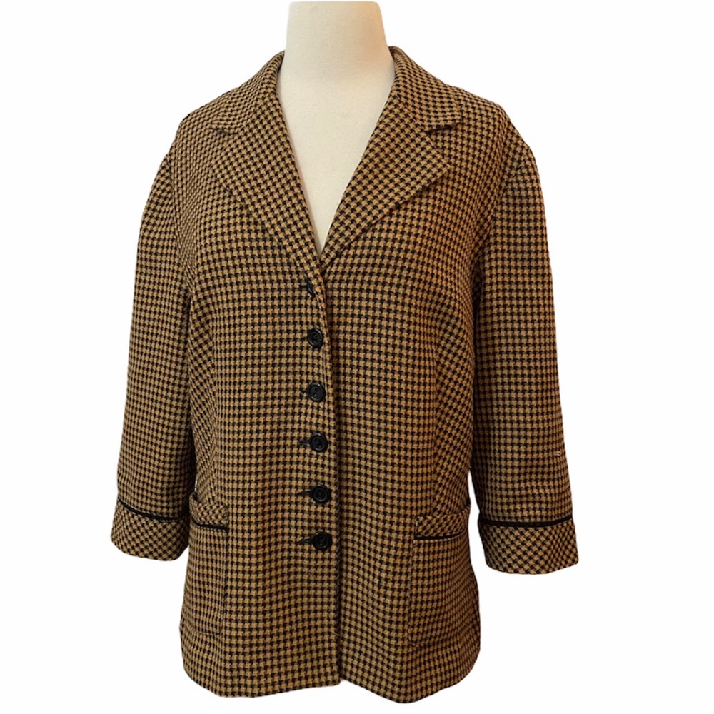 1990’s Oversized Boxy BlazerJacket in Brown & Black Checkered, Lightweight, L